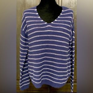 SO oversized blue/wht stripe V-Neck sweater -  Size large